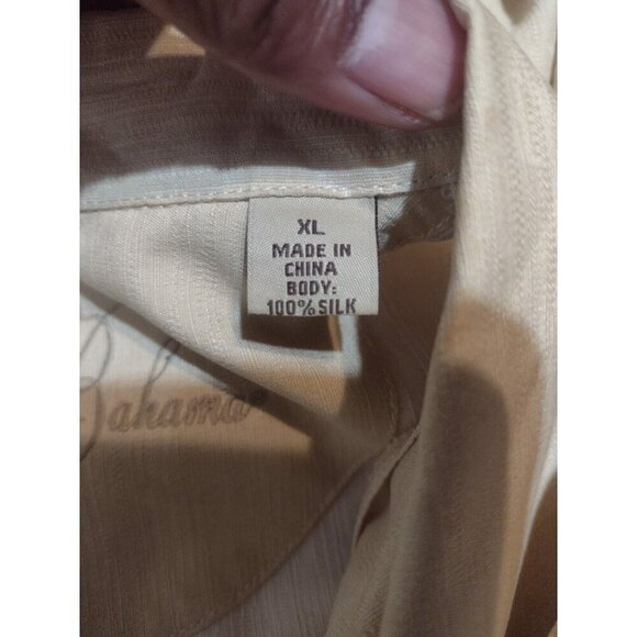 Tommy Bahama “Welcome To The Island” Embroidered Silk Camp Shirt Size XL Yellow - Picture 10 of 12